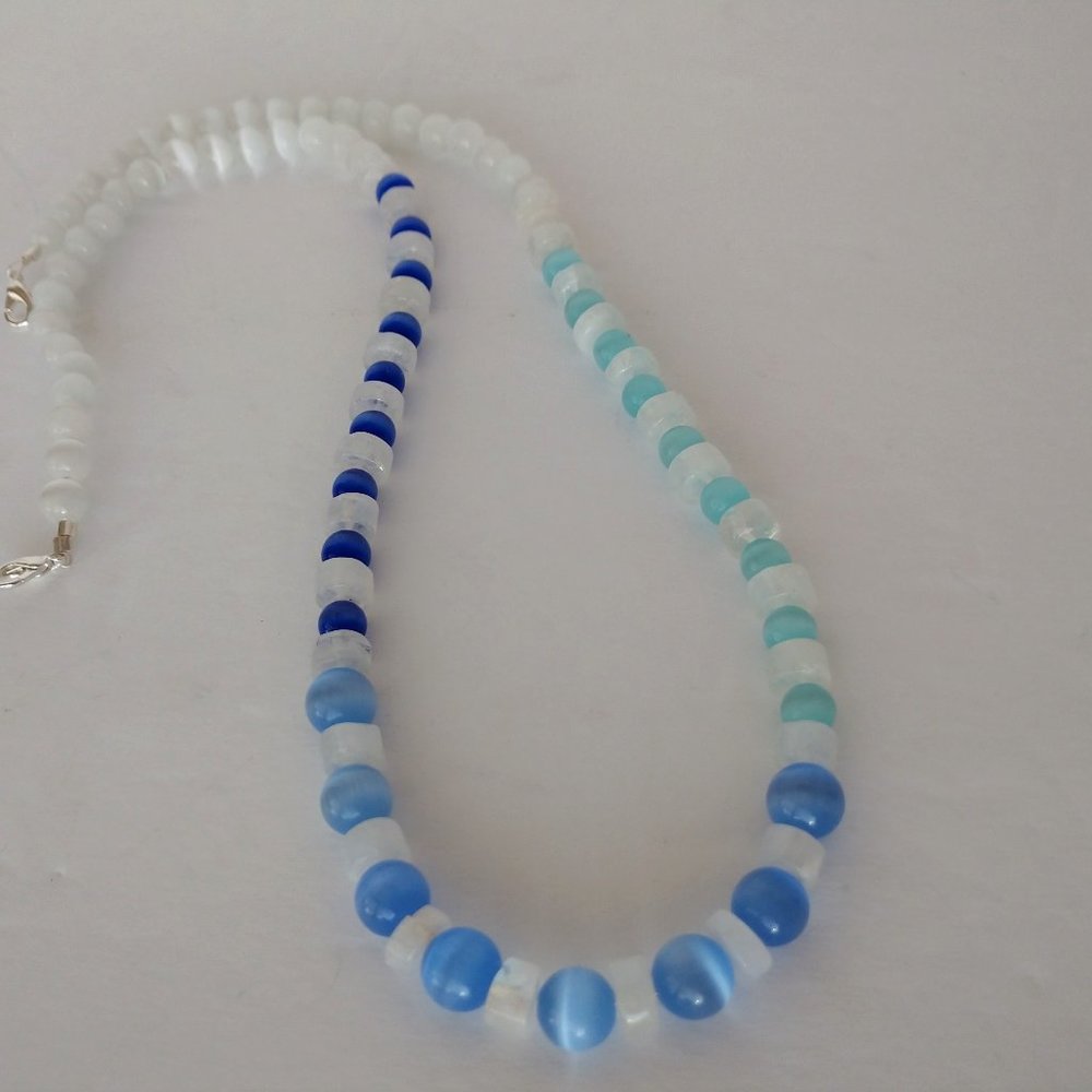 Quartz Necklace With Blue White and Aqua Agate